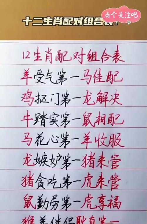十二生肖最佳配对表格图,十二生肖最佳配对表格图片
